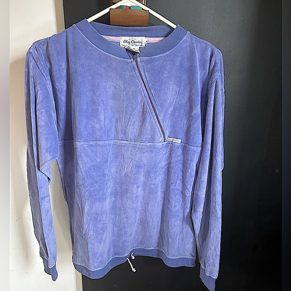 Vintage 70's/80's Purple Velour Zippered Long Sleeve Sweatshirt Top Size L